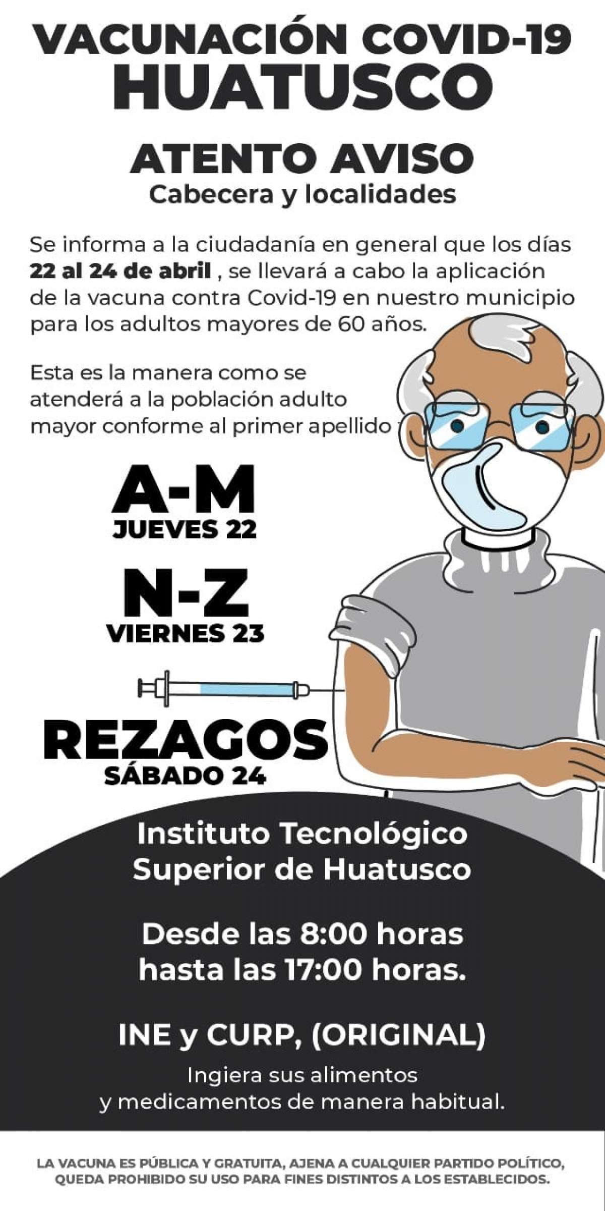 ATENTO AVISO VACUNA CONTRA EL COVID - 19 HUATUSCO