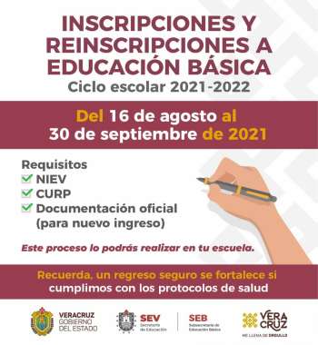 Inicia proceso de inscripción y reinscripción a Educación Básica ciclo 2021-2022