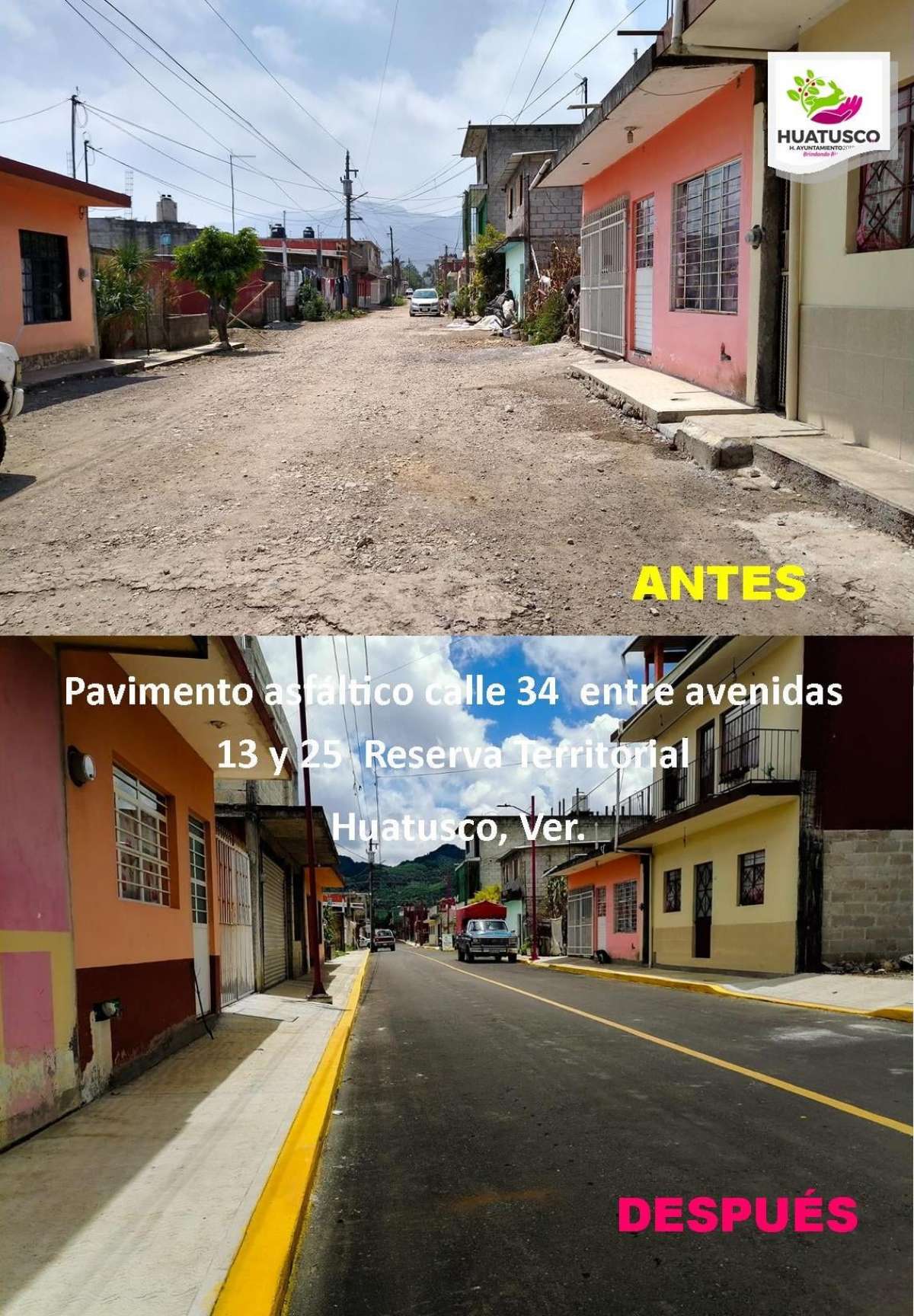 MAS OBRA PARA HUATUSCO, PAVIMENTACION PARA LA  CALLE  34 ENTRE AVENIDAS
