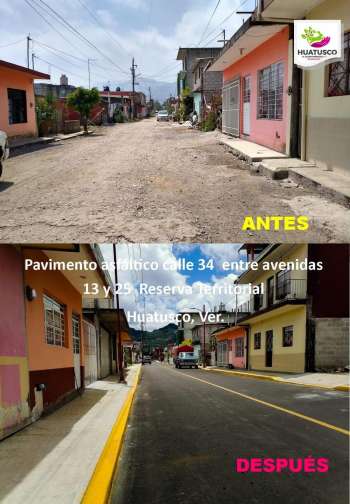MAS OBRA PARA HUATUSCO, PAVIMENTACION PARA LA  CALLE  34 ENTRE AVENIDAS