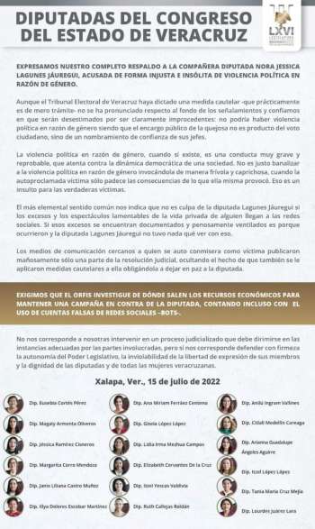 Posicionamiento de diputadas del H. Congreso del Estado  de Veracruz.