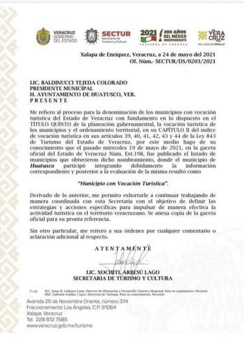 Gracias al trabajo de Baldinucci Tejeda Colorado, hoy Huatusco recibe el nombramiento “Municipio con Vocación Turística\". 