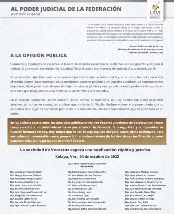 Pronunciamiento de Diputados del H. Congreso del Estado de Veracruz.