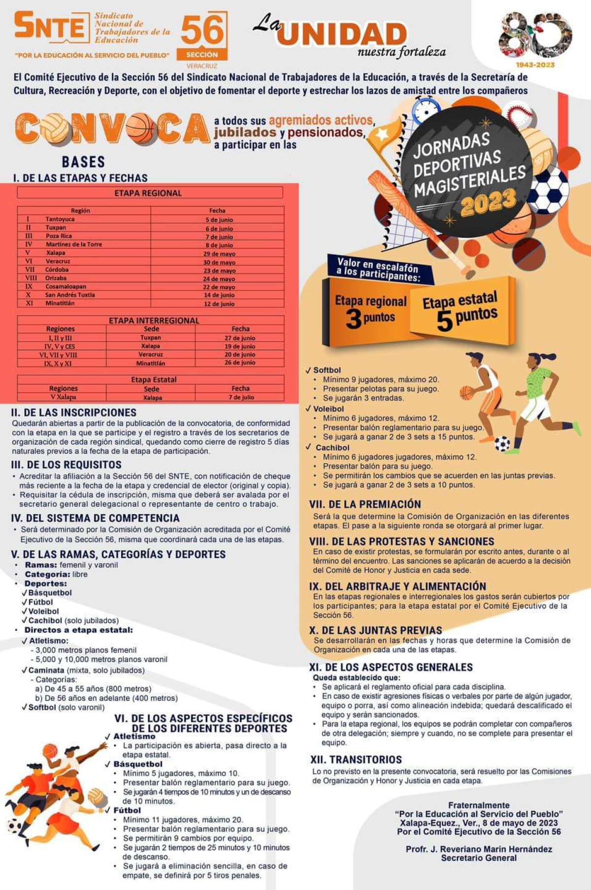 Convoca la Sección 56 del SNTE a sus agremiados a participar en las Jornadas Deportivas Magisteriales 2023 