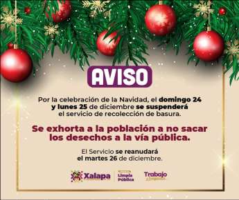 Se suspenderá servicio de Limpia Pública 24 y 25 de diciembre