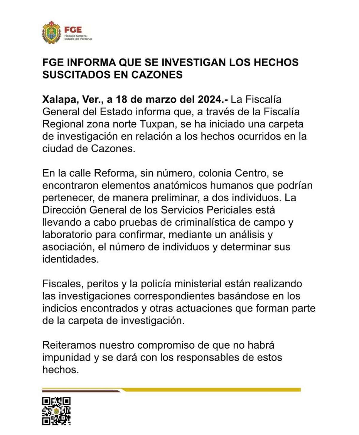 SSP activa Código Rojo y Fiscalía ya investiga por hechos de Cazones