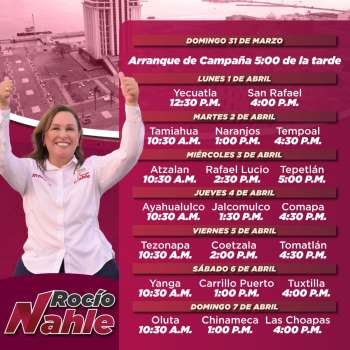 ANUNCIA ROCÍO NAHLE AGENDA DE PRIMERA SEMANA DE CAMPAÑA RUMBO LA GUBERNATURA