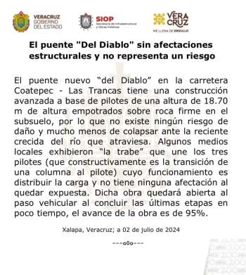 El puente \"Del Diablo\" sin afectaciones estructurales y no representa un riesgo