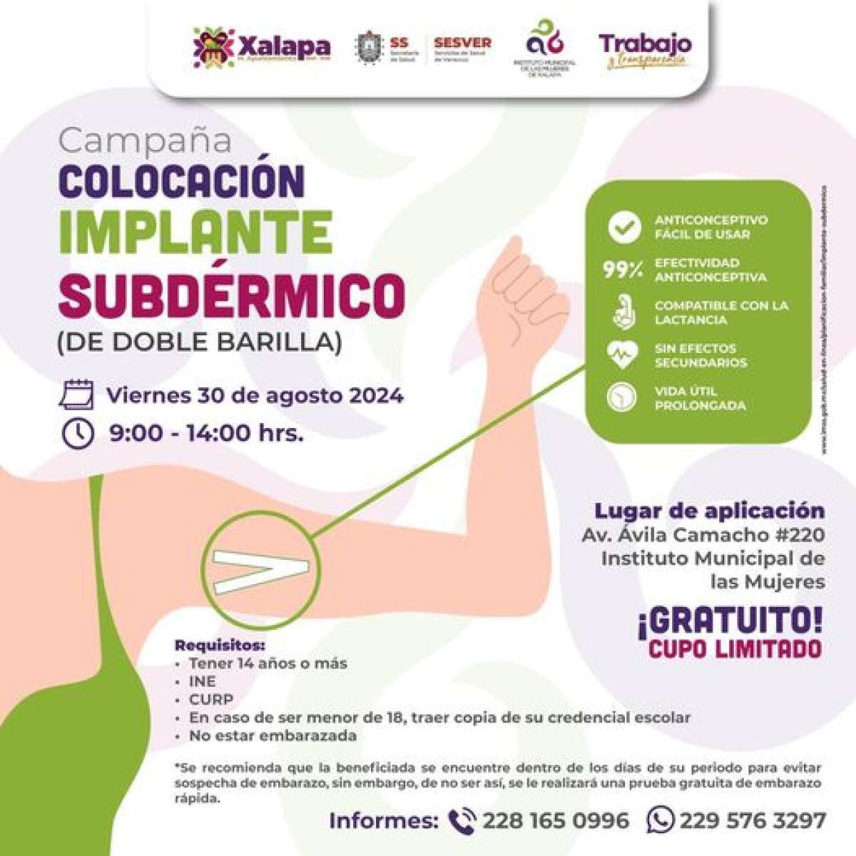 Realizarán campaña para colocación de implante subdérmico anticonceptivo a mujeres mayores de 14 años en Xalapa  