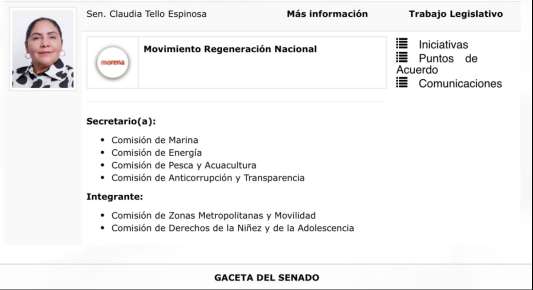La Senadora de la República Claudia Tello Espinosa logró integrarse a seis comisiones ordinarias.