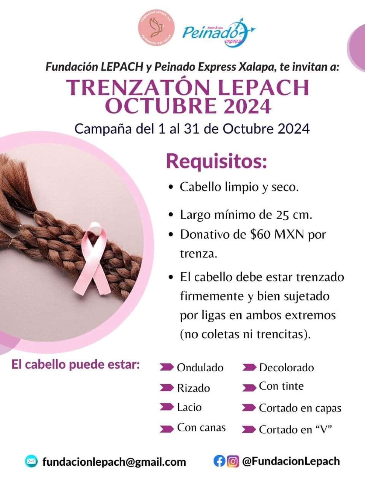 Fundación Lepach realiza durante octubre el Trenzatón Lepach, para recaudar cabello donado y fabricar pelucas oncológicas  