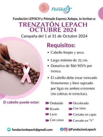 Fundación Lepach realiza durante octubre el Trenzatón Lepach, para recaudar cabello donado y fabricar pelucas oncológicas  