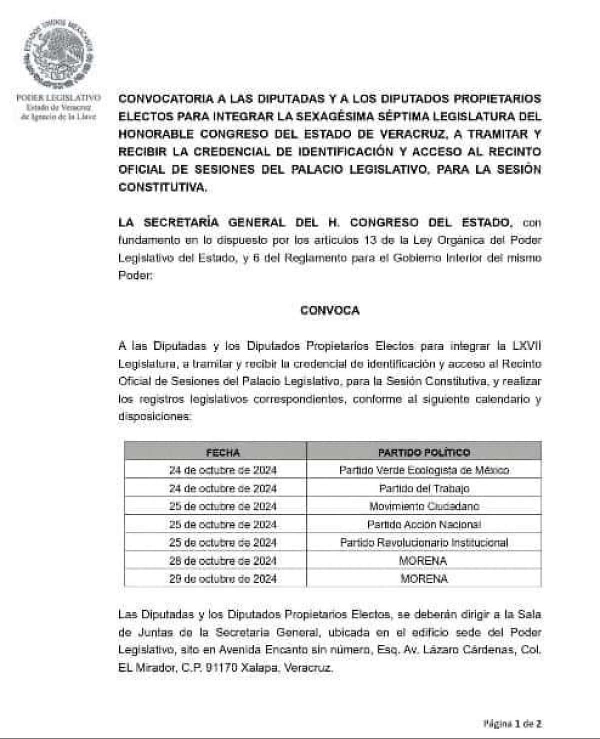 Recibirán sus acreditaciones y acceso al recinto legislativo las y los diputados que integrarán la LXVII Legislatura del Congreso del Estado  