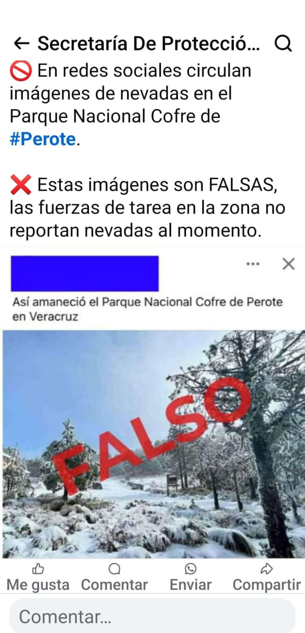 Falso que haya nevado en Cofre de Perote: Protección Civil estatal