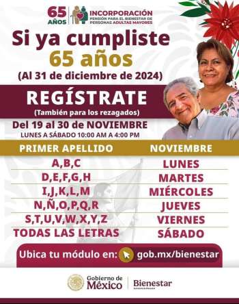 Inicia incorporación al programa Pensión para el Bienestar de Personas Adultas Mayores  