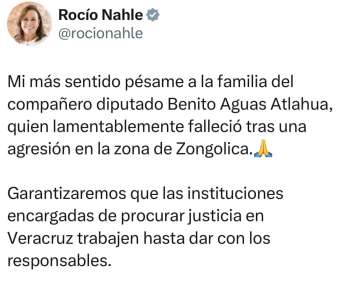 Homicidio del diputado Benito Aguas no quedará en impunidad: Gobernadora Rocío Nahle