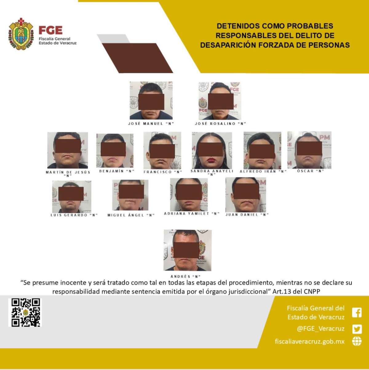 Detienen a policías estatales por el probable delito de desaparición forzada de personas