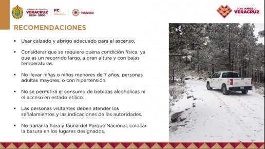Plan operativo por nevada en el cofre de Perote; emite PC medidas