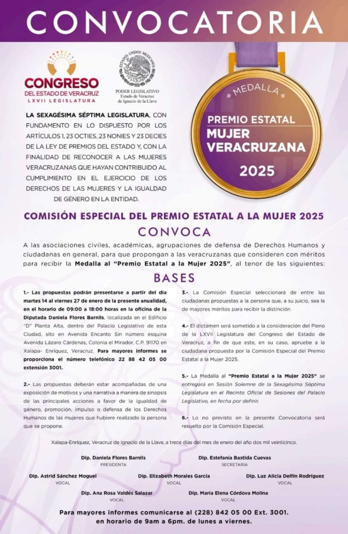 Emite Congreso convocatoria para el Premio Estatal a la Mujer 2025   