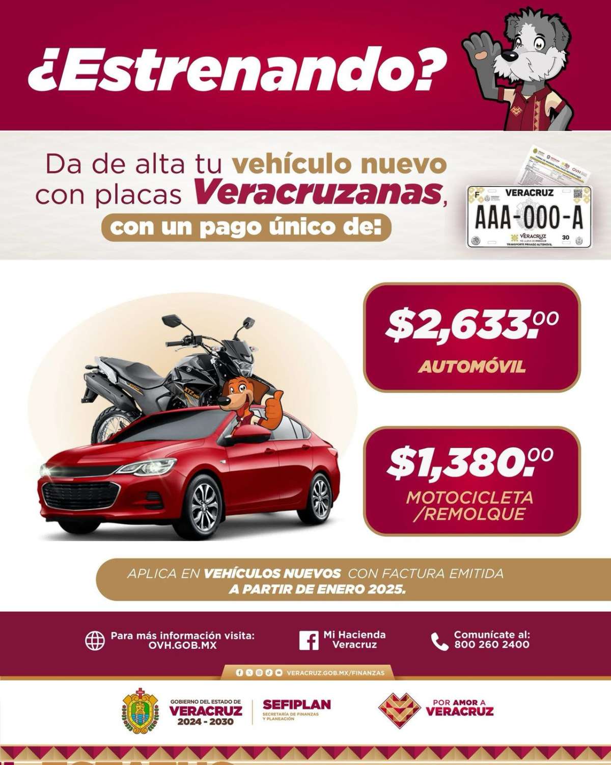 SEFIPLAN anuncia emplacamiento con pago único de 2 mil 633 pesos