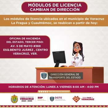 Reubican módulos de licencia en el municipio de Veracruz
