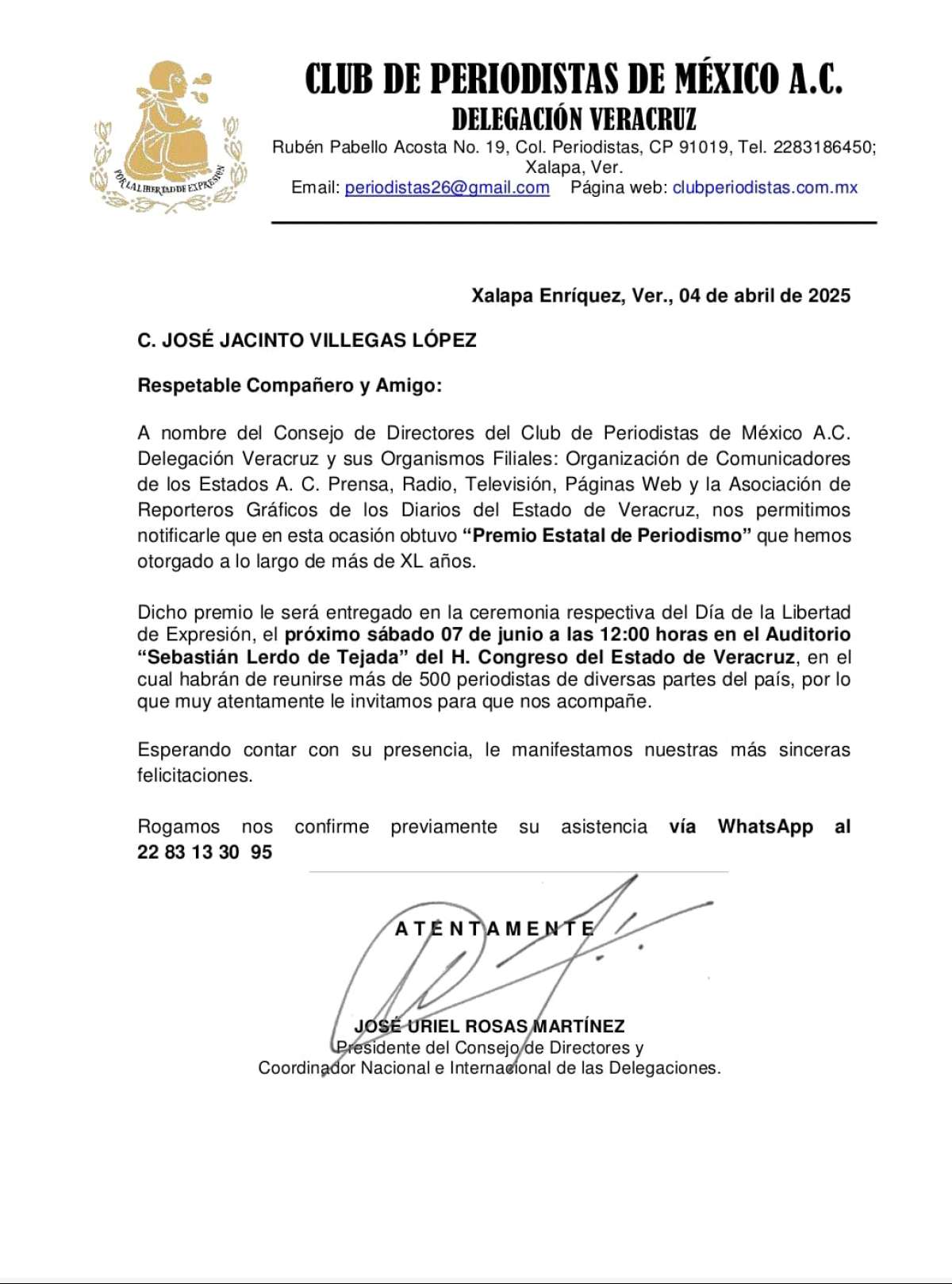Premio Estatal de Periodismo me compromete a redoblar esfuerzos en aras de mantener informada a la sociedad, con honestidad, responsabilidad, veracidad y compromiso.