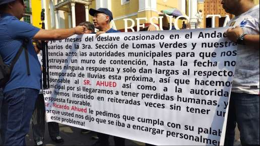 Vecinos de Lomas Verdes denuncian desatención del ayuntamiento local para la construcción de un muro de contención