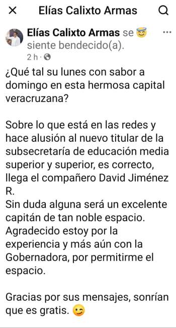 Remueven a Calixto Armas en la Subsecretaría de Educación Media Superior y Superior de la SEV