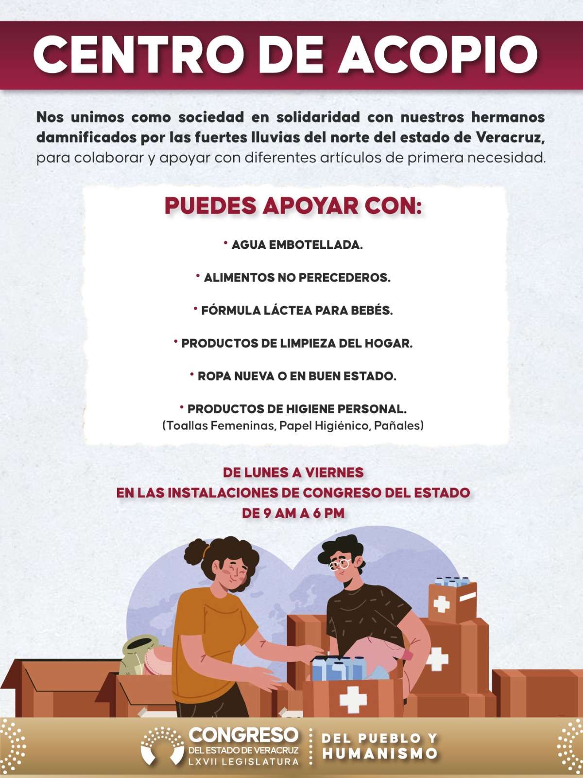Abre Congreso Centro de Acopio para apoyar a damnificados del norte del estado