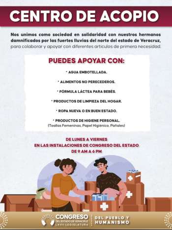 Abre Congreso Centro de Acopio para apoyar a damnificados del norte del estado