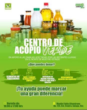 Partido Verde Veracruz se suma en apoyo a familias afectadas por lluvias en la zona norte