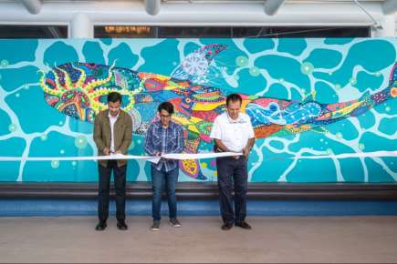 Inauguran mural Los Colores del Golfo de México, en el 33.° aniversario del Aquarium   