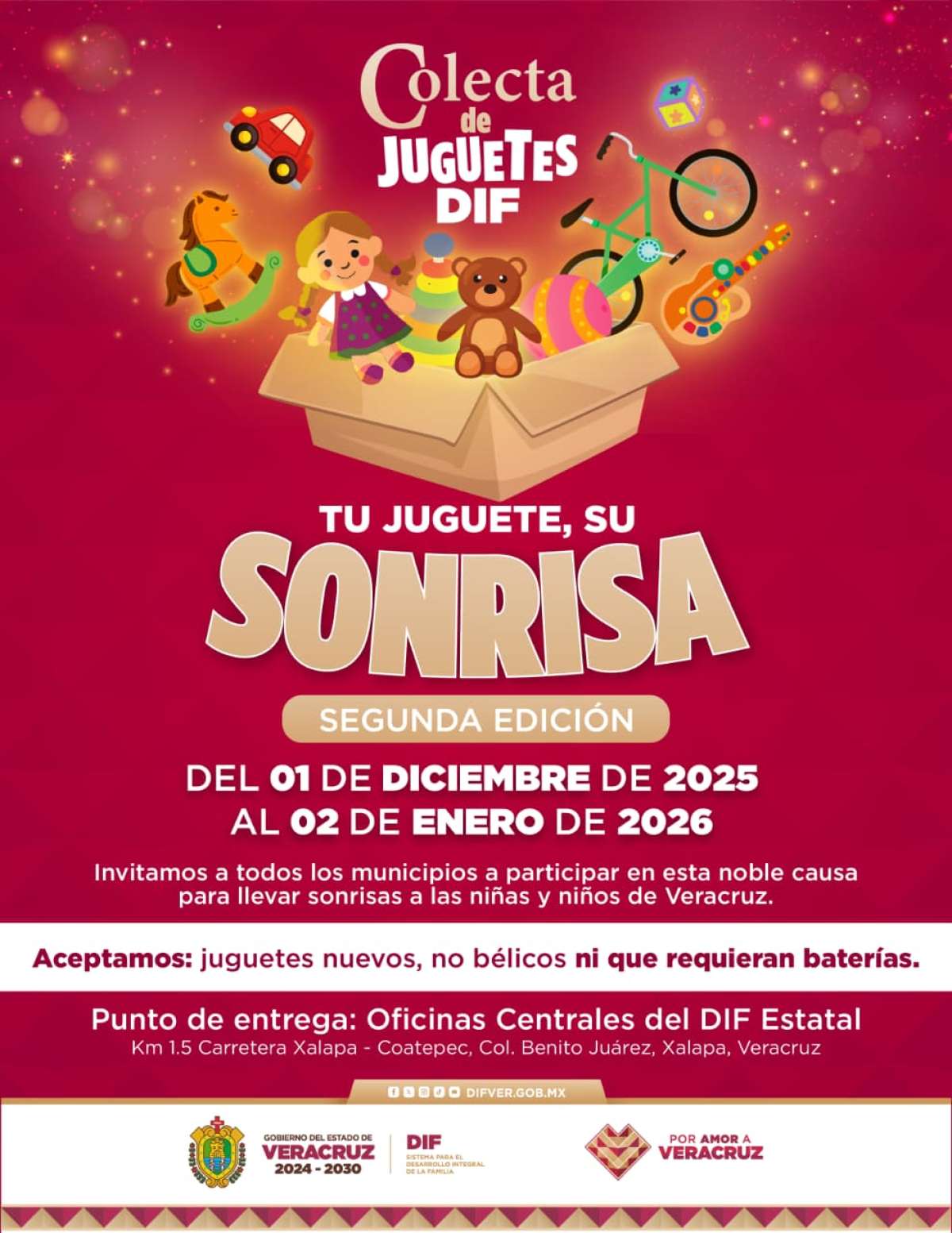 Invita DIF estatal a sumarse a la colecta Tu Juguete, Su Sonrisa; hasta el 02 de enero   