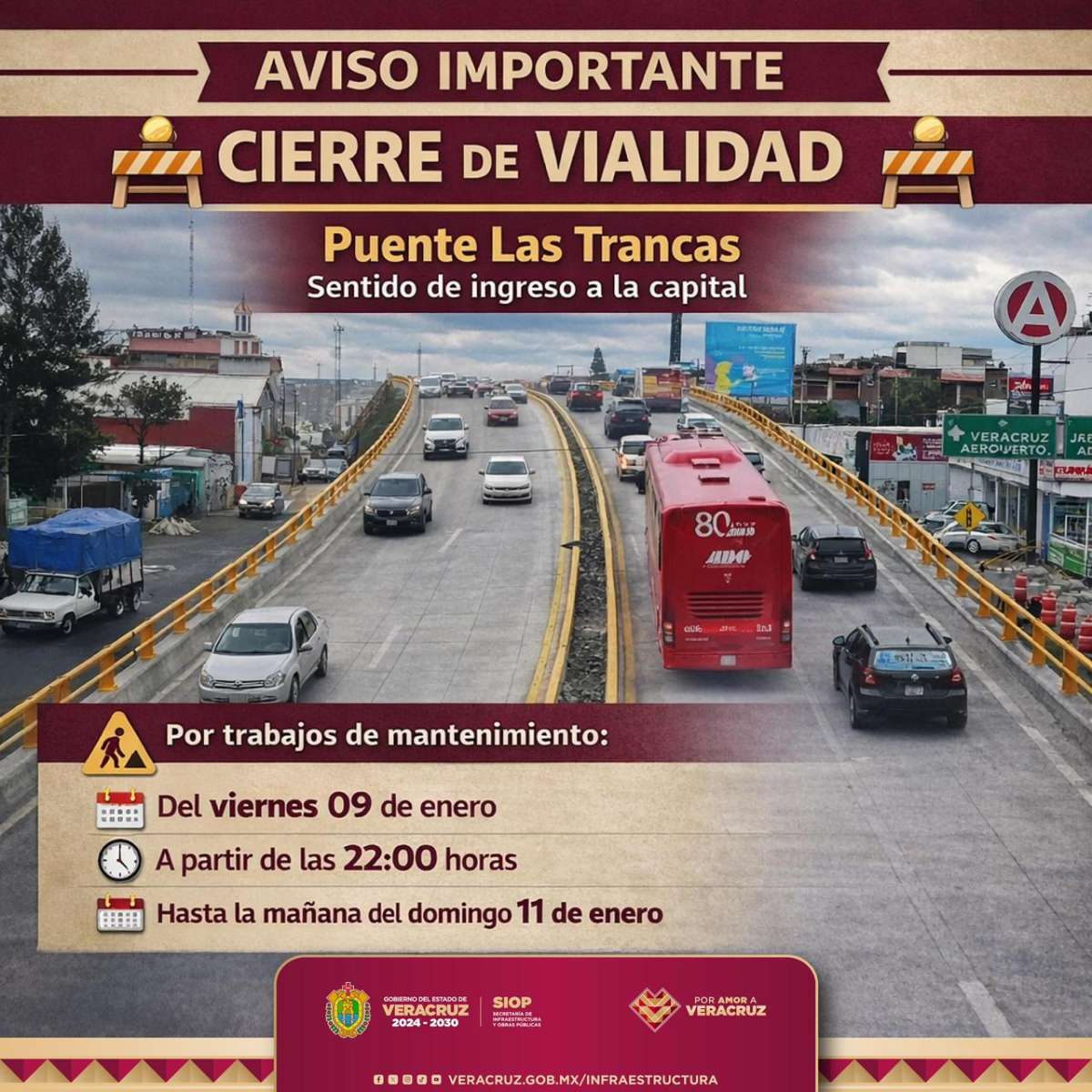 Por mantenimiento, cierre del puente Las Trancas en sentido de ingreso a Xalapa   