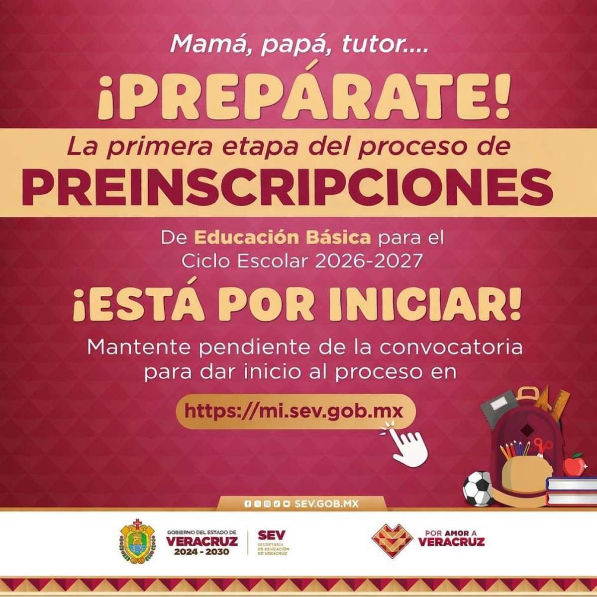 SEV alista convocatoria de preinscripciones para el ciclo escolar 2026–2027