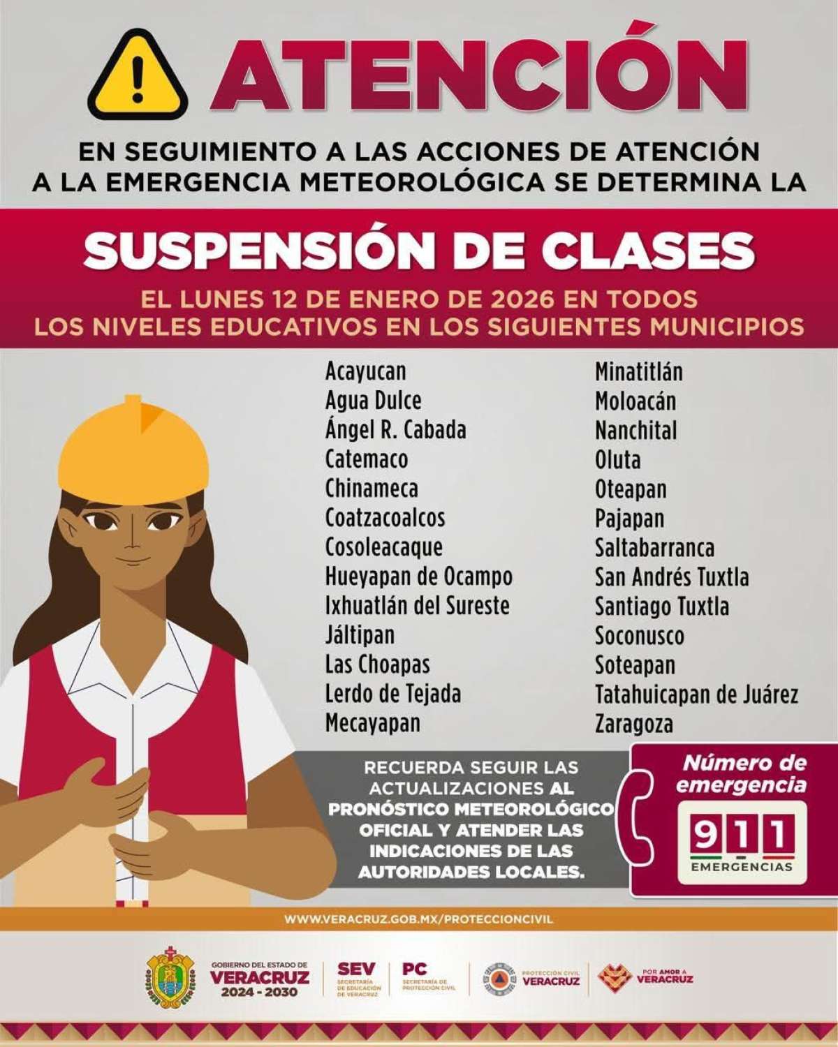 Suspensión de clases en 26 municipios del sur por pronóstico de lluvias