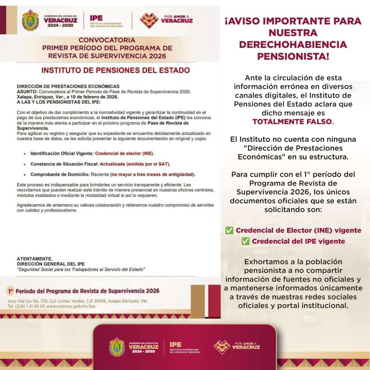 Desmiente IPE información falsa que circula en canales digitales, no se tiene ninguna Dirección de Prestaciones Económicas