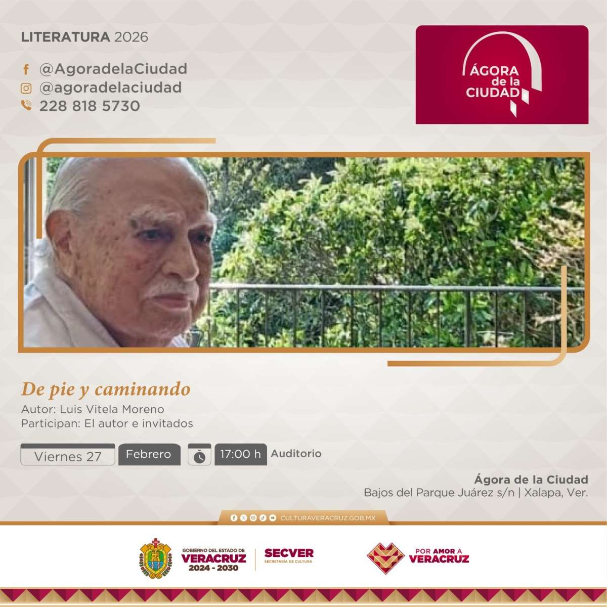 Invita SECVER a presentación editorial de Luis Vitela en el Ágora de la Ciudad   