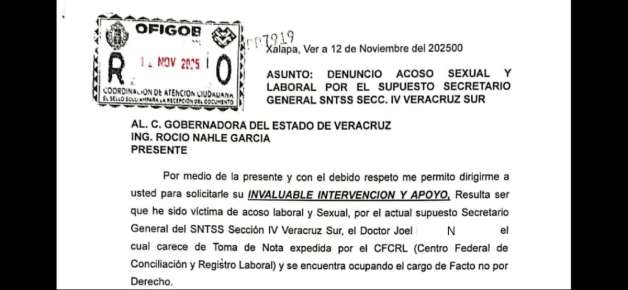 Trabajadora del IMSS denuncia acoso laboral y sexual, contra dirigente de la Sección IV del SNTSS
