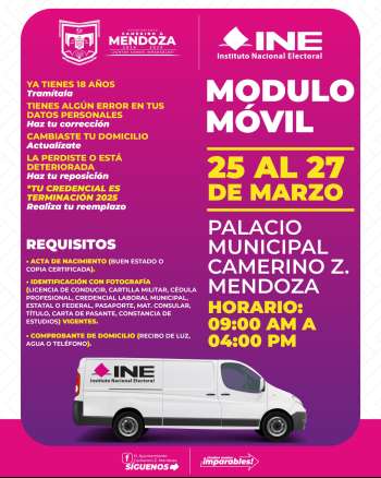 Módulo móvil del INE llega a Camerino Z. Mendoza