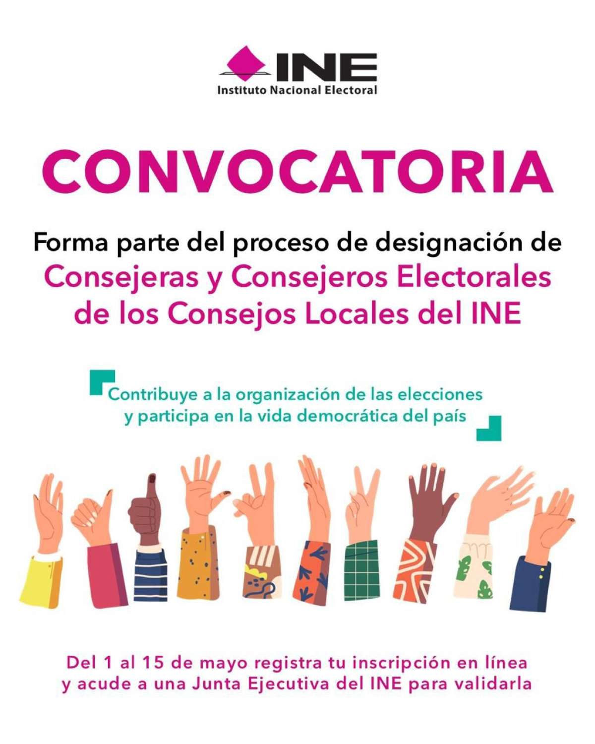 Abre convocatoria el INE para participar como consejero o consejera electoral del Consejo Local