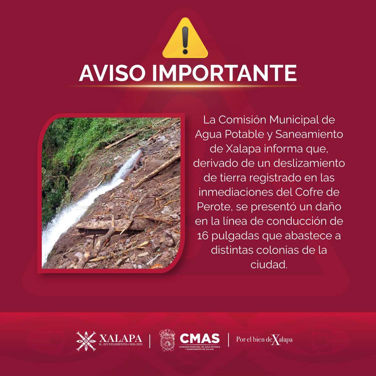 Colonias de la parte alta de Xalapa sin agua por rotura de línea de conducción en las inmediaciones del Cofre de Perote