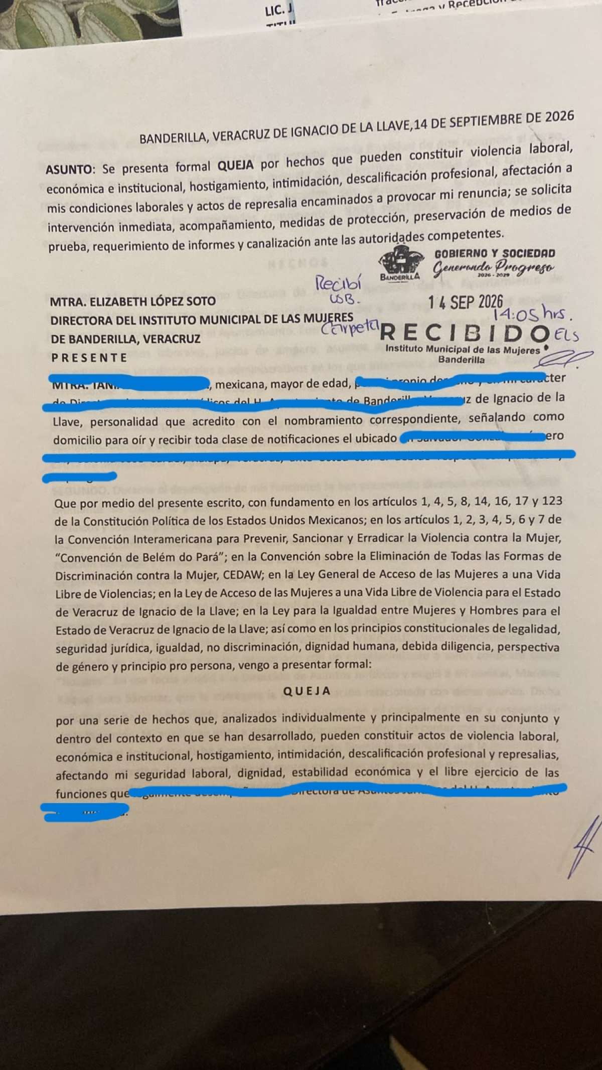 Funcionaria municipal de Banderilla señala al alcalde José Antonio Sangabriel de acoso sexual y hostigamiento laboral