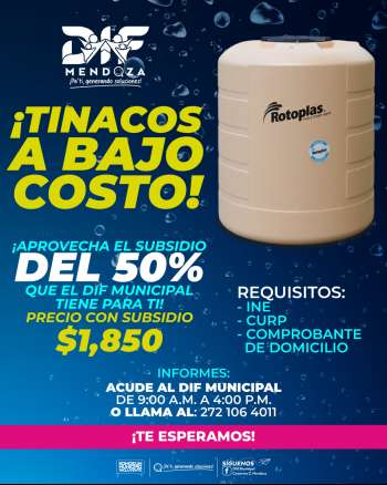 DIF de Camerino Z. Mendoza lanza programas de tinacos Rotoplas, con 50% de subsidio